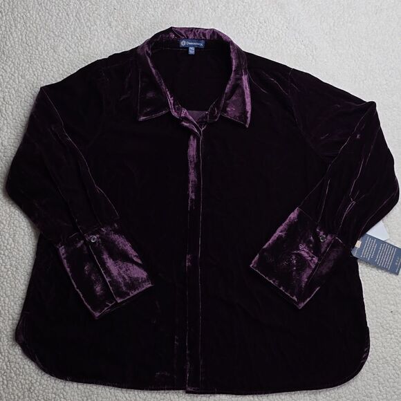 810 NWT Democracy Long French Cuff Sleeve Button Down Velvet Woven Shirt PXL - Picture 3 of 8